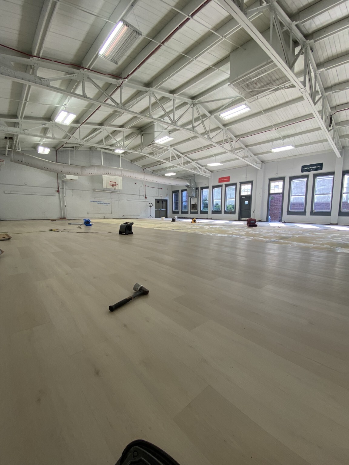 Commercial flooring system installation in progress
