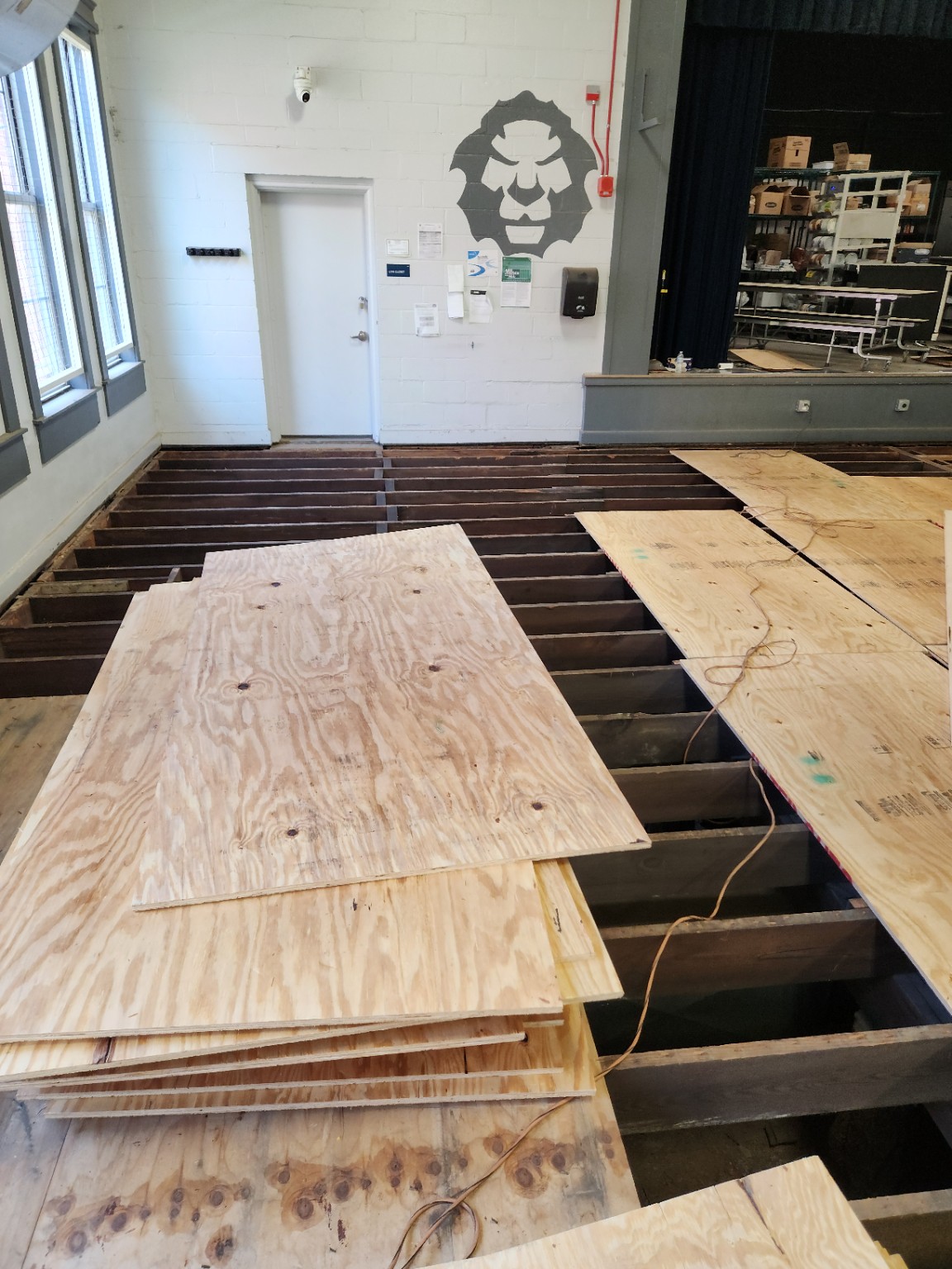 New structural subfloor installation in progress